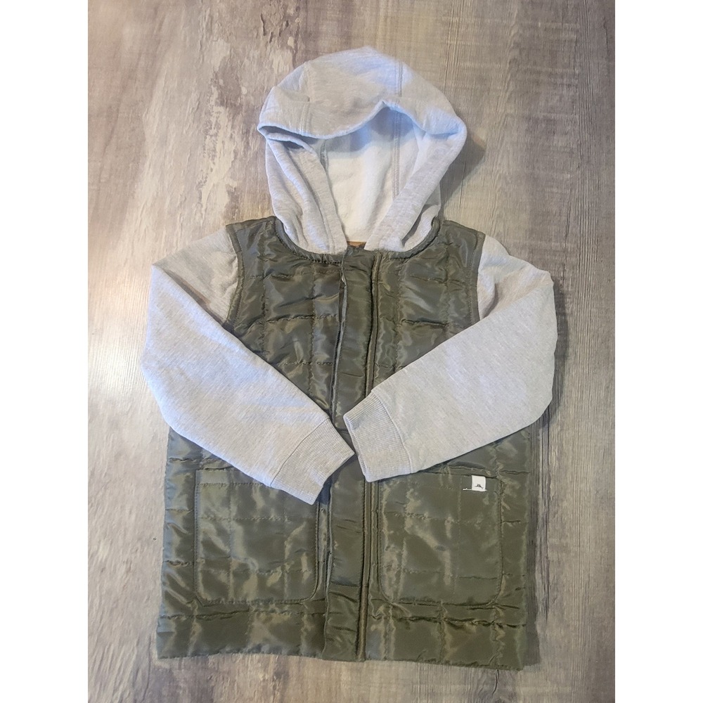 Tommy Bahama Boys 4T Quilted Puffer Hoodie Jacket Olive Green Gray Full Zip